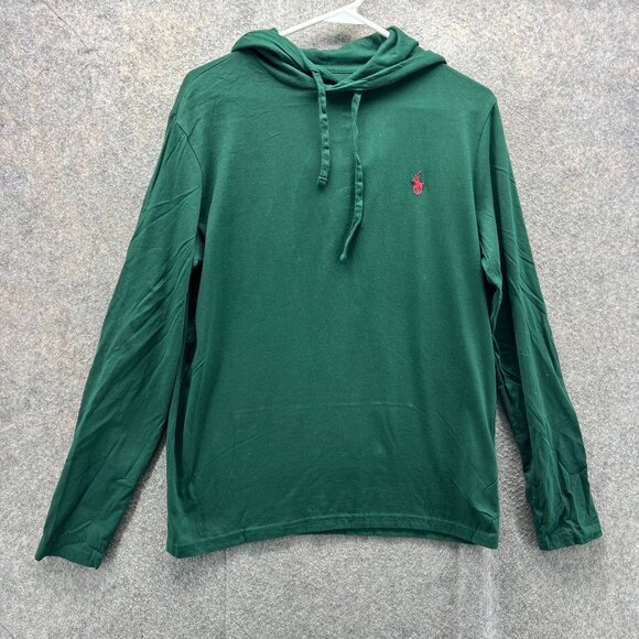 Polo Ralph Lauren Hoodie Mens Small Green Sweatshirt Pullover Red Lightweight - Picture 1 of 11